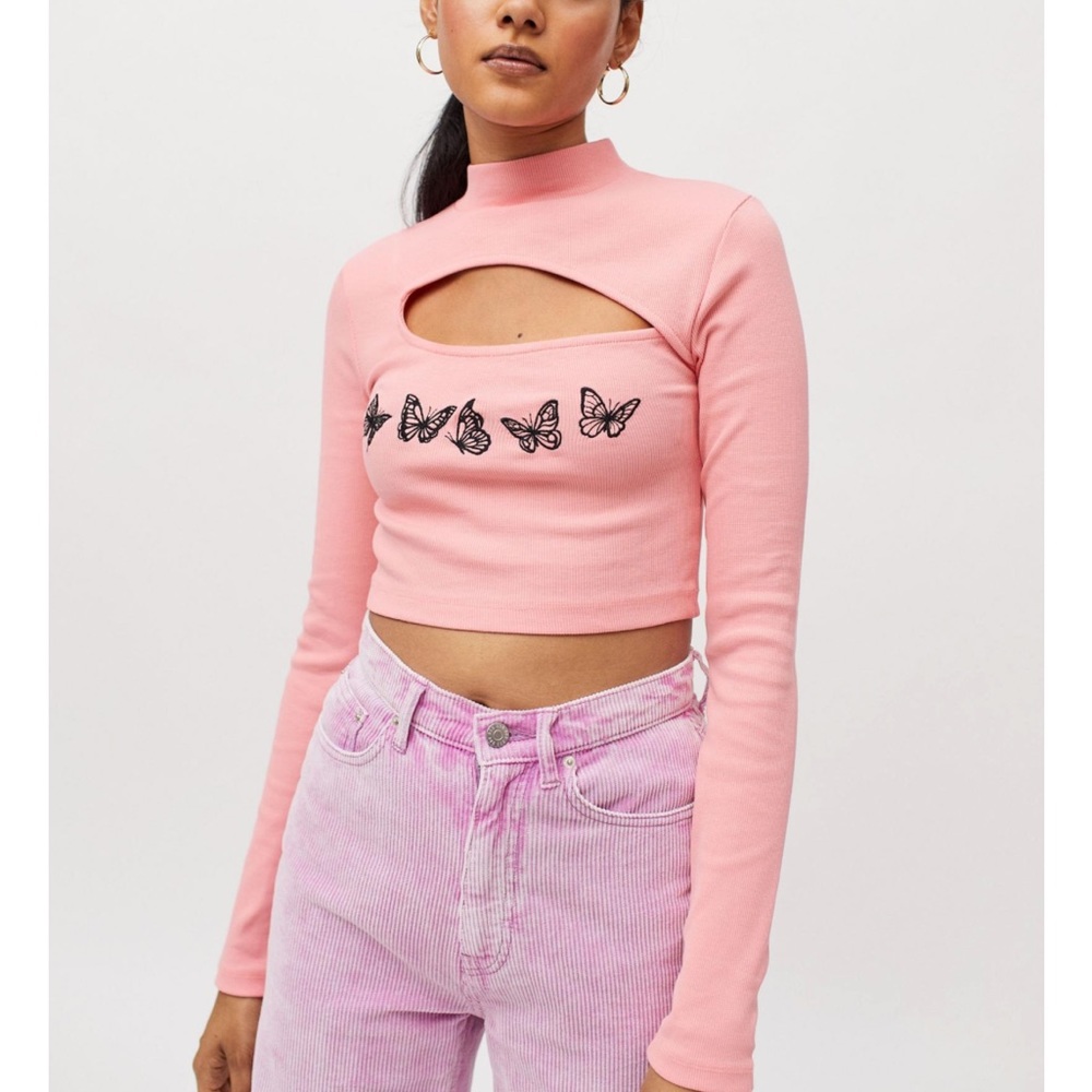UO butterfly ribbed long sleeve top EUC